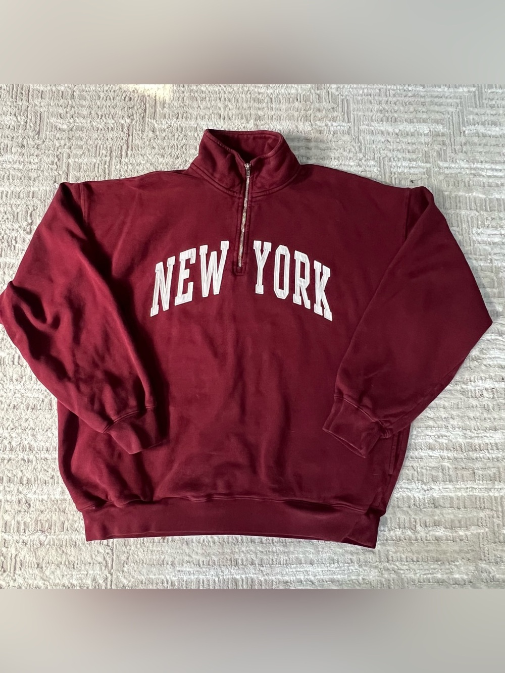 John Galt half-zip sweatshirt burgundy White Stitched New York Lettering O/S